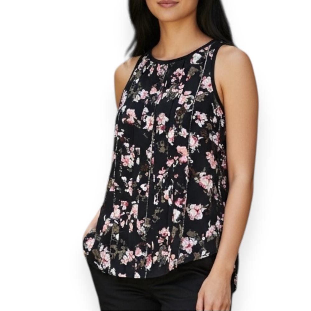 White House Black Market Floral Tank Top - Black and Pink